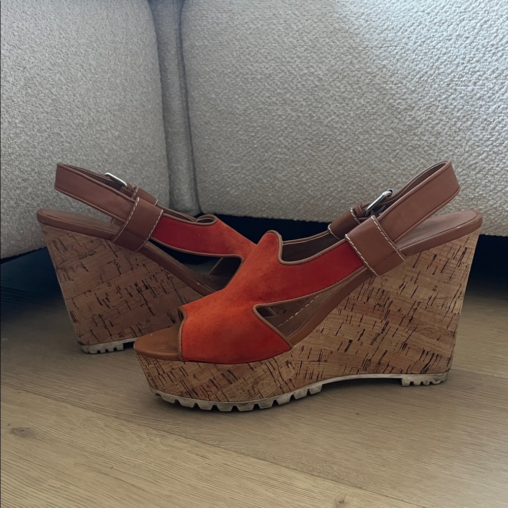 Dolce Vita Orange Suede Wedge Sandals